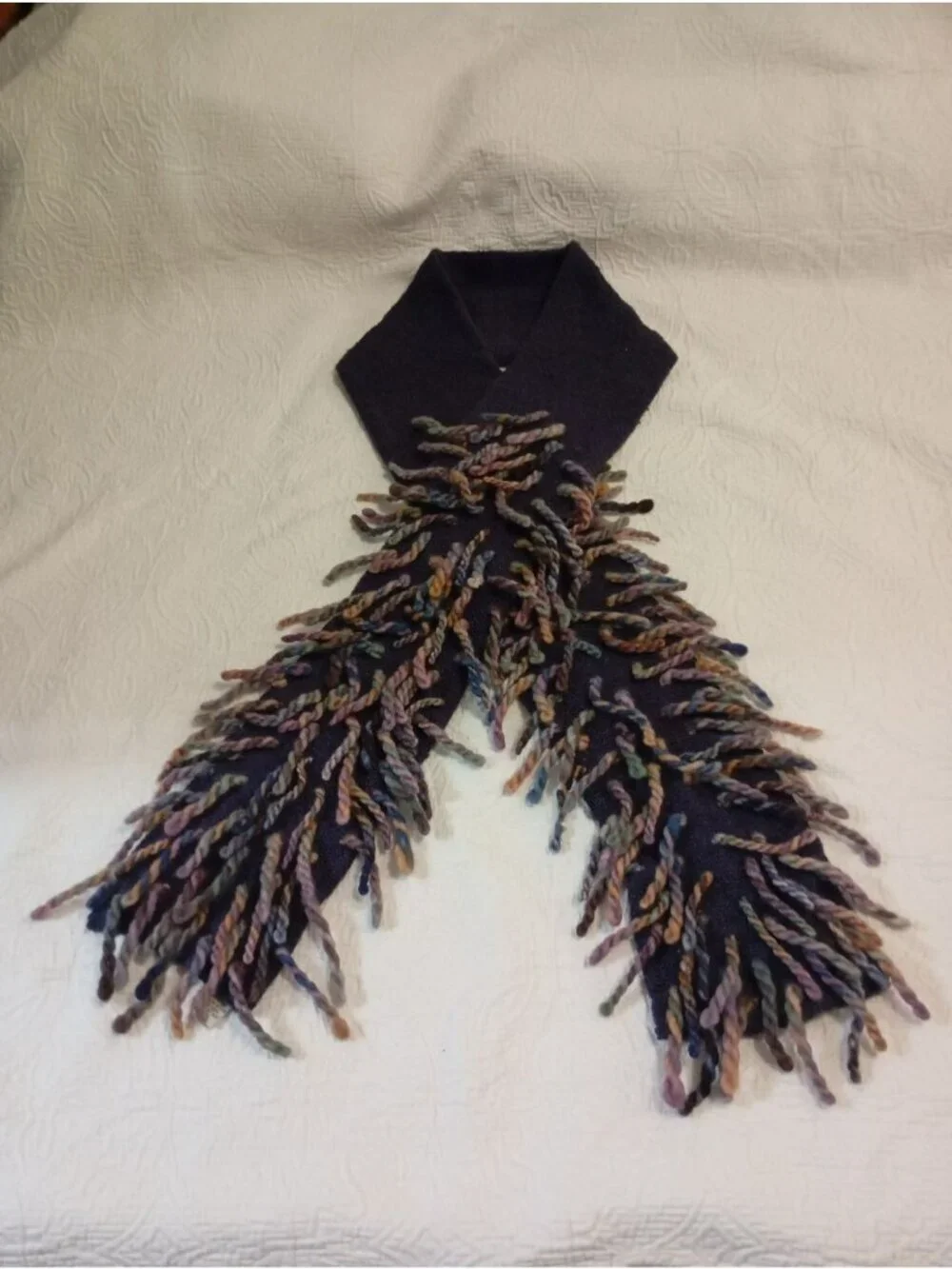 Free People Purple Knit Scarf With Multicolor Fringe Detailing